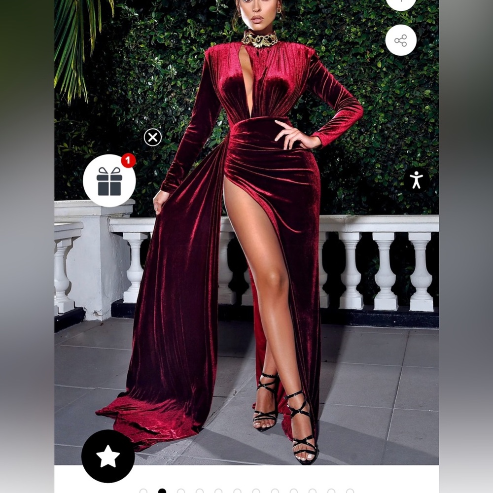 Burgundy Cutout High Slit Velvet Gown. Only worn once.